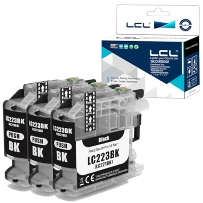 Image de LCL Cartouche d&#039;encre Compatible LC 223 LC223 XL 223BK LC223BK (3 Noir) Remplacement pour Brother MFC J4420DW/MFC J4620DW/MFC J4625DW/MFC J5320DW/MFC J5620DW/MFC J5625DW/MFC J5720DW/DCP J4120DW