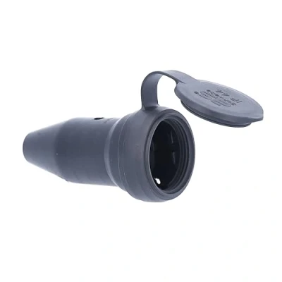 Image de Schwabe Prise Mobile Renforcée en Caoutchouc 230V / 16A avec Clapet de Protection 2PT Mise à la Terre Pour l&#039;Extérieur IP44 Made in Germany, Noir I 860417