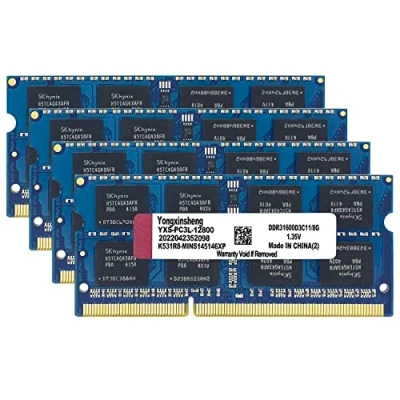 Image de Ram DDR3 /DDR3L 32go (4x8go) 1600MHz PC3L 12800 / PC3 Sodimm CL11 Non ECC Unbuffered 1.35V 1.5V 2Rx8 Double Rang 204 Pin Mémoire Barette Kit pour Ordinateur Portable (Bleu)