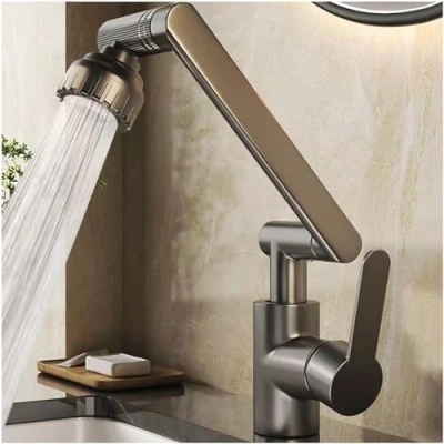Image de MIDINGCHAI Flexible Robinet Cuisine, Haut Orientable Librement Salle Bain, Extensible Mitigeur Cuisine en Acier Inoxydable, 2 Modes de Réglage du Débit D&#039;eau