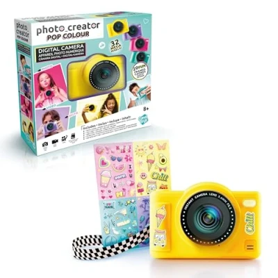 Image de Canal Toys Appareil Photo Numérique Enfant Double Objectif Mini Caméra Compact Jaune avec Mode Selfie pour 8+ Ans 32 MégaPixels, Écran LCD, 20 Cadres et 5 Filtres, Carte SD 4Go Incluse