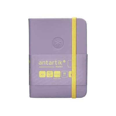 Image de Antartik Cahier avec gomme note couverture rigide A7 feuilles lisses violet et jaune 80 g FSC