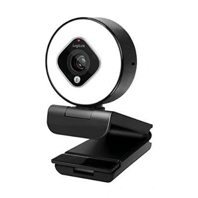 Image de LogiLink UA0384 Webcam USB Full HD 76 avec Double Microphone, autofocus, Anneau Lumineux, trépied