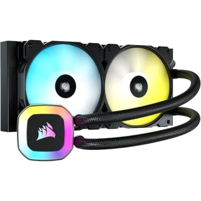 Image de CORSAIR H100 RGB Liquid CPU Cooler 240mm AIO SP120 Elite Fan Convient à Intel LGA 1200/115X/2066, AMD AM4 Adaptateur ARGB de Carte Mère Inclus Noir