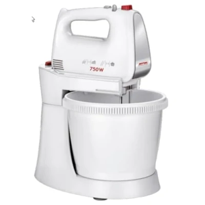 Image de MPM MMR 20Z Mélangeur à Pâtisserie avec Bol Rotative 3L, sans BPA, Robot Pâtissier Boulangerie Cuisine, 5 Vitesses + Turbo, Tiges et Crochet Pétrisseur en Acier Inoxydable, Blanc, 750W