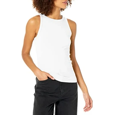 Image de The Drop Valerie Débardeur en maille côtelée avec dos nageur et encolure découpée pour Femme, Blanc, 4XL Grande taille