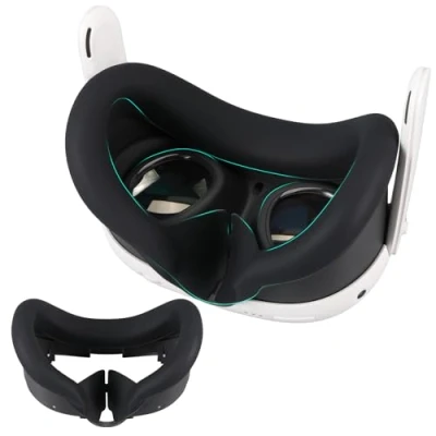 Image de Baomaeyea Masque oculaire en Silicone pour Meta Quest 3 VR,Compatible avec Anti Transpiration VR Accessoires Masque,Vous Aide à Profiter de la réalité virtuelle immersive(Noir)