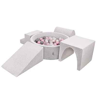 Image de KiddyMoon Aire De Jeux en Mousse avec Rond Piscine À Balles (200 Balles) Fosses Boules pour Enfants Jouets Parcours Obstacles, Fabriqué UE, Gris Clair: Perle/Gris/Transparent/Rose Poudré