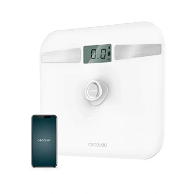 Image de Cecotec Balance Pèse personne avec bouton poussoir Surface Precision EcoPower 10200 Smart Healthy White, Verre Trempé, Sans piles, Connectivité Smartphone via Bluetooth, Grand écran LCD, Max 180 kg