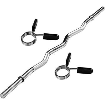 Image de MOVIT SZ Barre curl Professionnelle en Forme de, 30mm STANDARDNORM, Choix: 120cm (7kg) ou 130cm (8kg), chromée Noire, Fermeture étoile Ressort, d&#039;haltère
