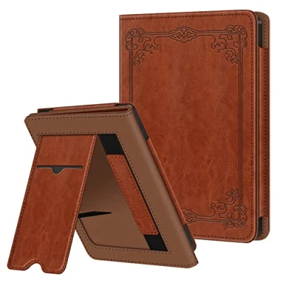 Image de FINTIE Étui Compatible avec 6 Kobo Clara Colour 2024 / BW 2E 2022 Coque Liseuse Housse Béquille et Fente pour Carte, Etui Dragonne, Brun
