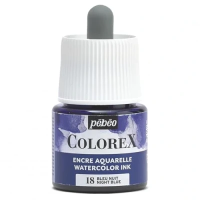 Image de Pébéo Encre Colorex 45 ML Bleu Nuit Aquarelle Rendu Velouté Dessin Multi outil Tous Supports