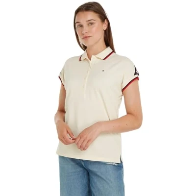 Image de Tommy Hilfiger Femme Polo Manches Courtes Regular, Blanc (Calico), M