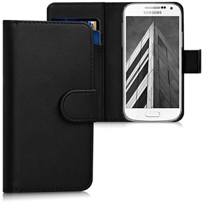 Image de kwmobile Étui à Rabat Compatible avec Samsung Galaxy S4 Mini Coque Simili Cuir Compartiment Cartes Support Noir