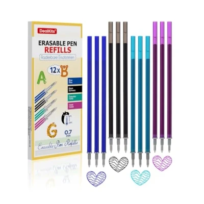 Image de DealKits Mines de rechange effaçables compatibles avec Legami 3 bleues + noires turquoises violettes Recharges d&#039;encre gel Pointe 0,7 mm