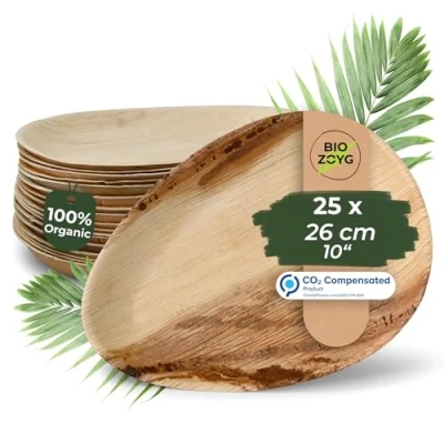Image de BIOZOYG 25x Assiettes en Feuilles de Palmier 26 cm Jetables Forme Goutte pour Garden Party Vaisselle Jetable Durable Fête