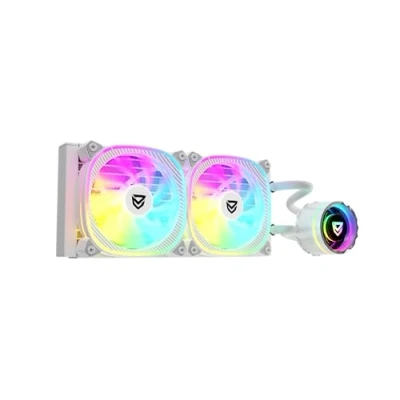 Image de Nfortec ATRIA X Liquid CPU Cooling ARGB 240mm, Infinity Mirror rotatif à 360 degrés, 2x 120mm PWM Fans, compatible AMD et Intel, blanc