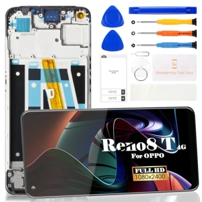Image de TFT pour Oppo Reno8 T 4G 2023 Écran LCD de remplacement CPH2481 Kit réparation avec cadre (noir, sans empreintes digitales, pas 5G)