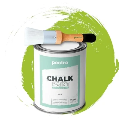 Image de PECTRO Chalk Paint Peinture Craie 750ml + Brosse en Bois spéciale Pack à la pour Meuble Deco Maison et vintage Effet (Citron Vert)