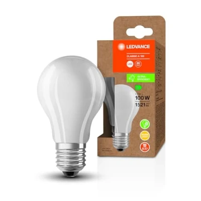 Image de LEDVANCE Lampe à économie d&#039;énergie, ampoule dépolie, E27, blanc chaud (3000K), 7,2 watts, remplace une de 100W, très efficace et économe en énergie, pack 1