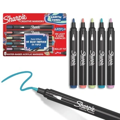 Image de SHARPIE Marqueurs Créatifs Peinture Acrylique Tons Terre de à Base d’Eau Encre Anti Bavures Écrit sur la Plupart des Surfaces Pointe Balle Couleurs Assorties Lot 5