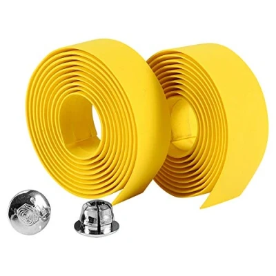 Image de 2pcs Bande de Guidon Vélo, Poignée en Caoutchouc Vélo Route Mousse Ruban Bicyclette avec 2 Bouchons Barre(Jaune)