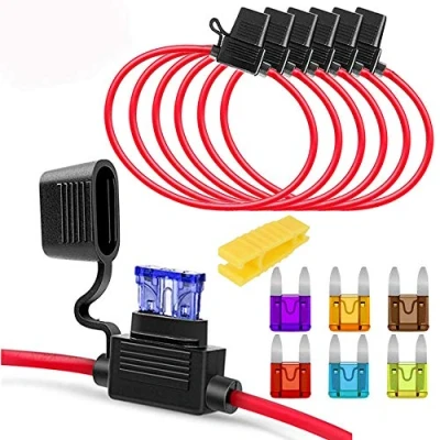 Image de Gebildet 6pcs DC 32V 20A 16AWG Porte Fusibles Lame Enfichable Etanche avec Fil,Add A Circuit pour Camion Voiture,avec de Fusible à Petit(3A/5A/7.5A/10A/15A/20A)