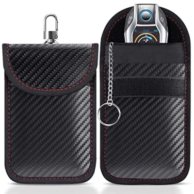 Image de lanpard Lot de 2 Pochettes Blocage Signal RFID pour clé Voiture, Étui Protection Clef Télécommande avec Anneau Porte Intégré en Fibre Carbone Bloqueur NFC Anti Piratage