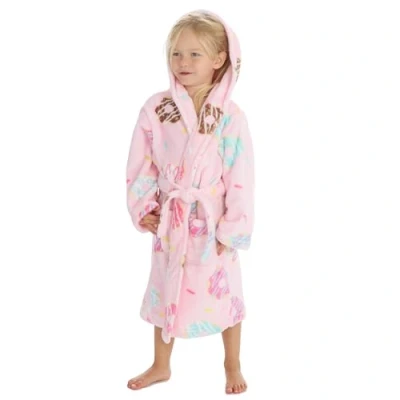 Image de Peignoir fantaisie à capuche en polaire douce pour enfants, Imprimé donut rose, 5 6 ans