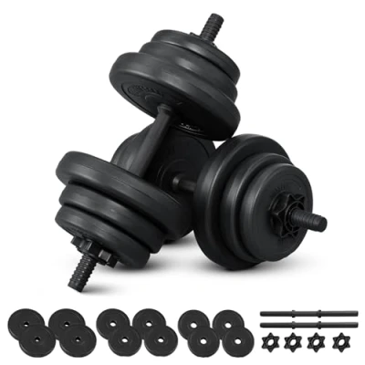 Image de ArtSport ensemble 20 kg d&#039;haltères de musculation haltères avec 2 courts, 12 poids/disques et fermetures en étoile