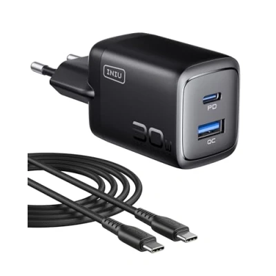 Image de INIU 30W Chargeur Rapide USB C, 2 Port Prise C Secteur avec Câble, PD 3.0 Adaptateur de Charge pour iPhone 16 15 Pro Max, iPad, Samsung S24 Ultra, Google, Xiaomi, Huawei