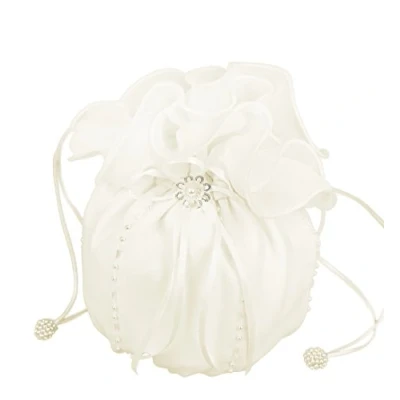 Image de Flora Mousseline de Soie Fille Sac Communion/Pochette Demoiselle d&#039;honneur mariée, Perles (Ivoire)