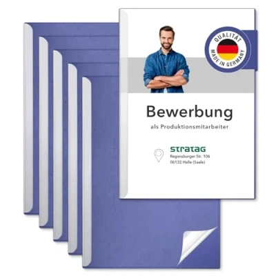 Image de STRATAG Kit de candidature pour rails serrage Start Basic (bleu, 6 pièces) avec couvercle transparent en plastique PP et peignes reliure carton robuste 290 g/m² structure cuir (6