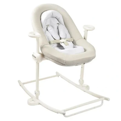 Image de BÉABA, Transat bebe, Up&amp;Down Plus, 4 hauteurs, 3 inclinaisons, Réglable par simple pression, Pliable, Reducteur Naissance,Assise 100% Coton,Finition Premium, Harnais 5 points, Breveté, Greige