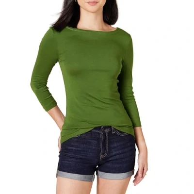 Image de Amazon Essentials T Shirt Col Bateau Uni Coupe Ajustée à Manches 3/4 Femme, Vert, XXL