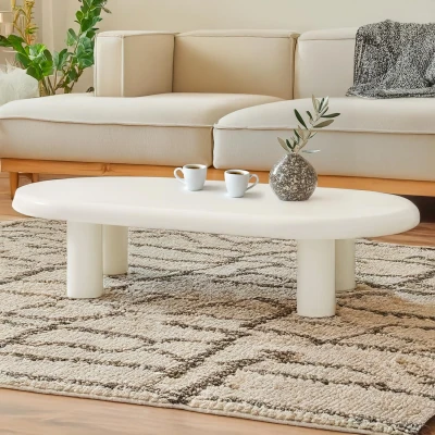 Image de Table basse arrondie 160cm avec pieds colonnes Roady Crème Menzzo