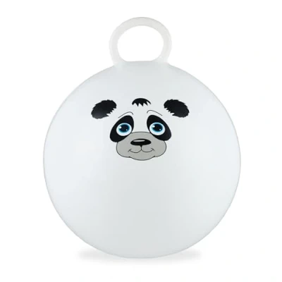 Image de Relaxdays Ballon Sauteur Enfants, Motif Panda, poignée, diamètre 45 cm, intérieur et extérieur, Jusqu’à 150 kg, Blanc