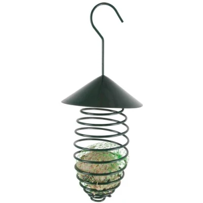 Image de Esschert Design Futterfeder mit Dach, hängend, Gefäß für Futterbälle, Futterkugeln, Metall, Hacken, Höhe 24 cm, dunkelgrün