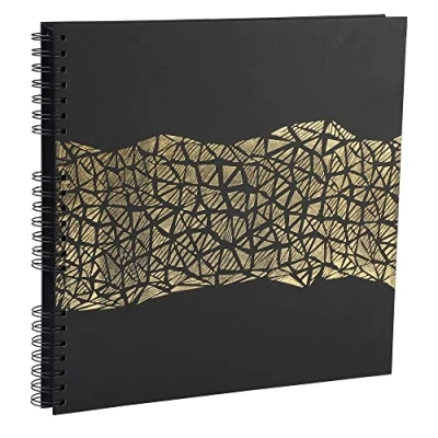 Image de Exacompta Réf. 16981E Album photos à spirales ARAMY 360 60 pages noires format 32 x cm couverture papier effet textile noir marquage or certifié FSC®