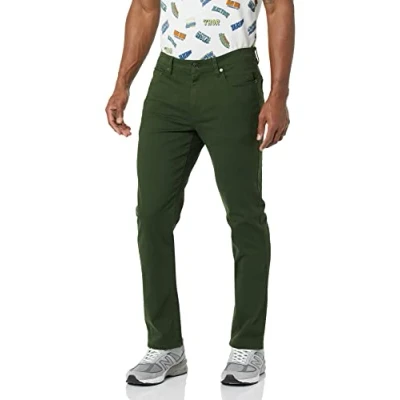 Image de Amazon Essentials Pantalon en Sergé Stretch 5 Poches Coupe Ajustée Homme, Vert Olive Foncé, 40W / 34L