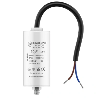 Image de Condensateur 10 uF pour Moteur Monophasé Utilisation Kärcher, Pompe de Piscine, Porte Garage 425/450V/475V Démarrage/Permanent avec Câble