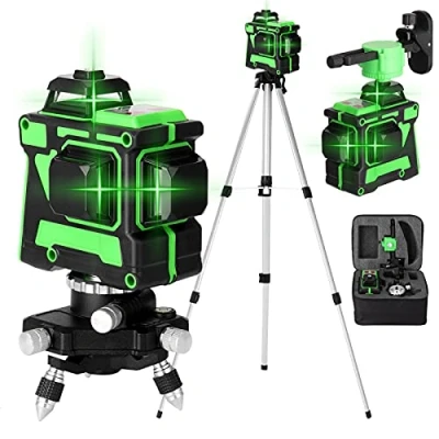 Image de Niveau Laser Vert en 3 x 360 3D 12 Lignes avec Fonction D&#039;auto Nivellement Auto équilibrage du Multifonctionnel Horizontales Verticales a Trépied (1 Batteries)