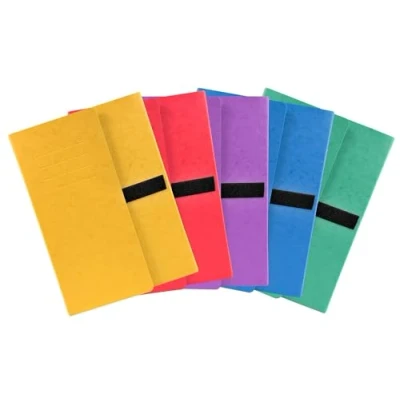 Image de Exacompta Réf. 740E Carton de 10 chemises à dos extensible en carte lustrée 3 rabats fermeture par bande auto agrippante/scratch dim 24 x 32cm pour format A4 couleurs assorties