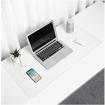 Image de Sous main de bureau transparent 90 x 45 cm, grand tapis d&#039;écriture antidérapant en PVC texturé, bords arrondis, imperméable pour la maison et le