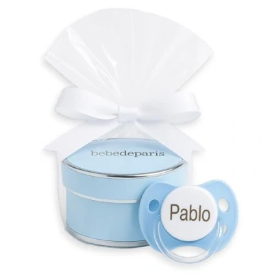 Image de BebeDeParis. Tétine personnalisée avec prénom, pour bébé 0 6 mois, Sucette de luxe en silicone sans BPA, Cadeau Naissance Nouveau né présentée dans une belle boîte bleu