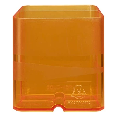 Image de Exacompta Réf. 67746D carton de 10 Pots à crayons PEN CUBE Linicolor Avec 2 compartiments taille et hauteur différentes Dimensions 7,4x7,4x9,3 cm Couleur tangerine translucide