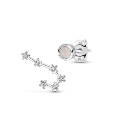Image de Amberta Boucles d&#039;Oreilles en Argent Sterling 925 Constellation et pour Femme avec Pierre de Naissance Asymétrique Zircon: Clous Lune