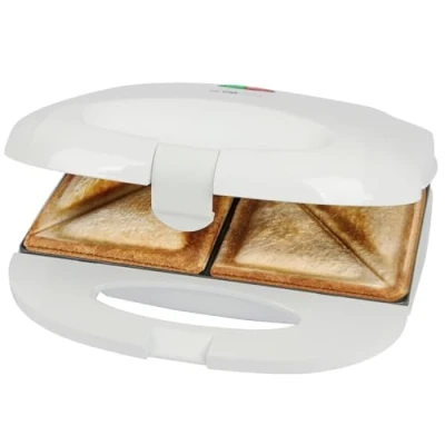 Image de Clatronic, Appareil à Sandwich ST3813 Blanc Plaques Triangulaires Antiadhésives, Poignée Calorifugée, Régulateur de Température Automatique, Système Verrouillage Variable, 680 820W, 220 240V