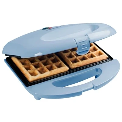 Image de Bestron Gaufrier pour gaufres de Bruxelles, avec revêtement anti adhésif, Design rétro, 700 Watts, Couleur: Bleu