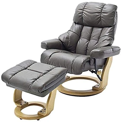 Image de Robas Lund Fauteuil cuir Relax TV avec tabouret jusqu&#039;à 130 kg, télévision véritable brun, Calgary